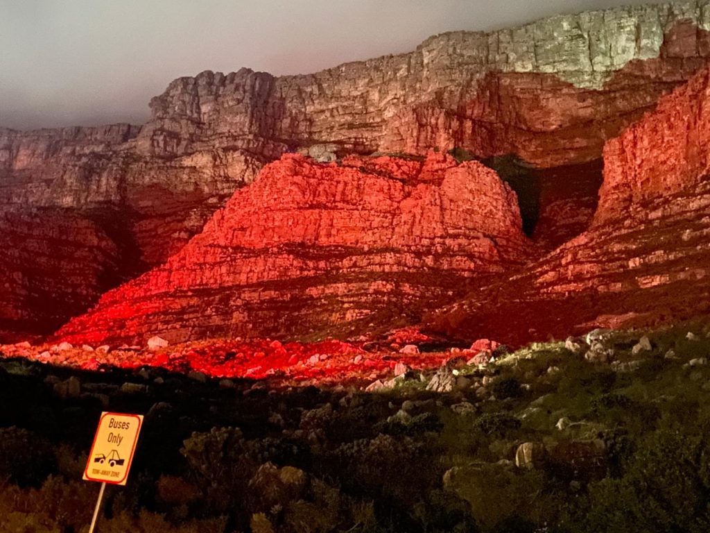 Table Mountain glows red for SA protest