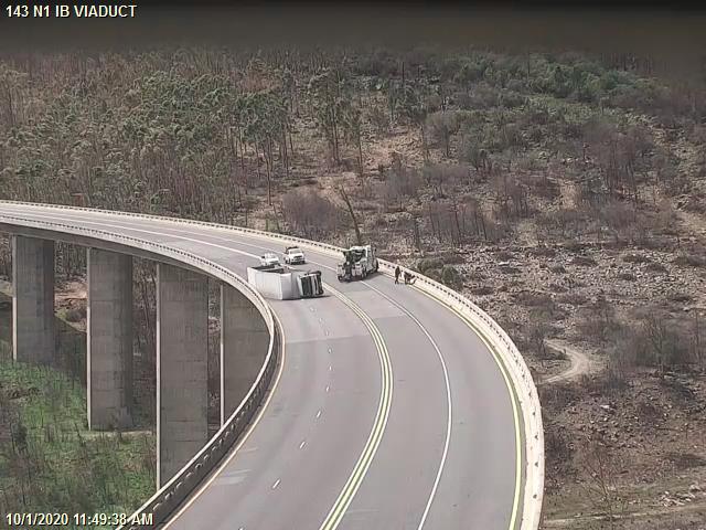 Strong winds blow truck over near Huguenot Tunnel