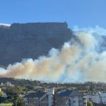 Fire burning on lower slopes of Table Mountain