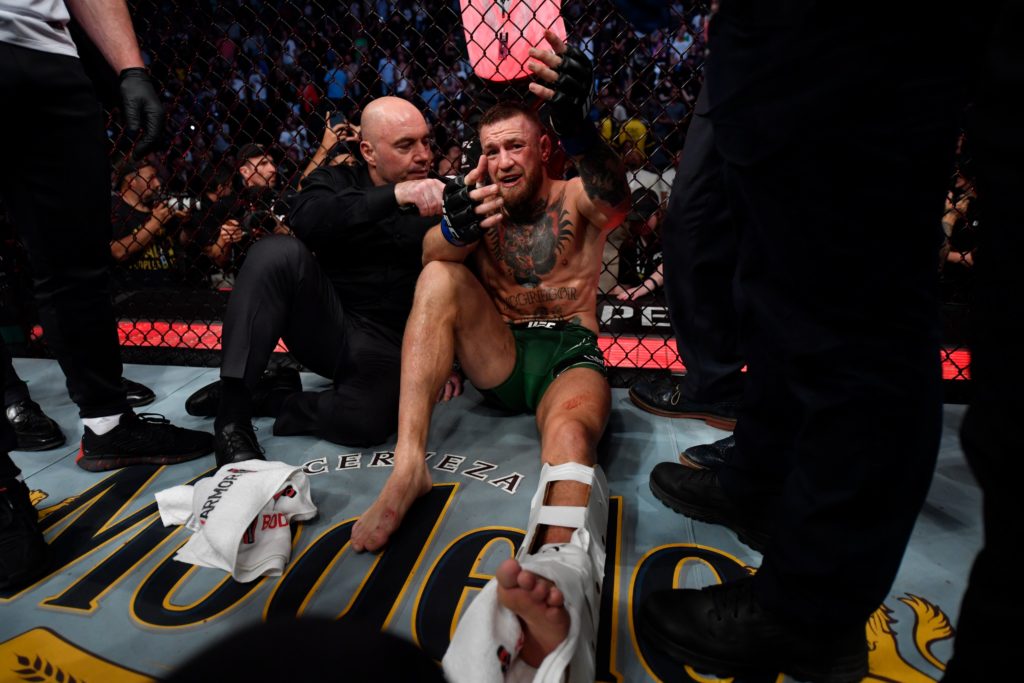 McGregor suffers double whammy - horrific broken leg and TKO loss to Poirier